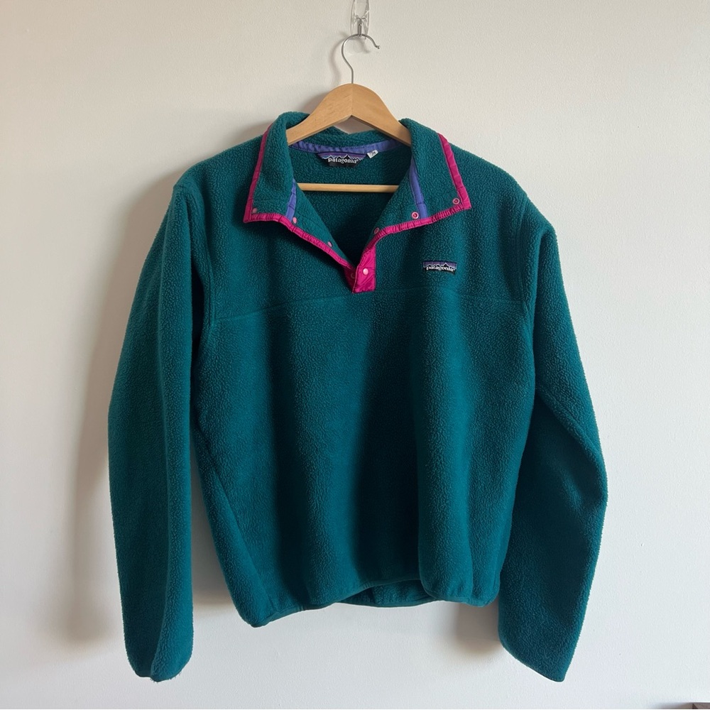 Vintage 1980s Patagonia Synchilla Fleece Teal Pink women’s Medium